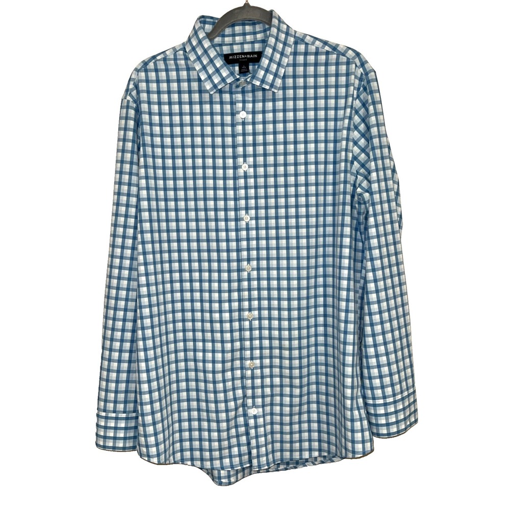 Mizzen+Main Leeward Shirt Mens Large Trim Fit Performance Button Down Blue Check